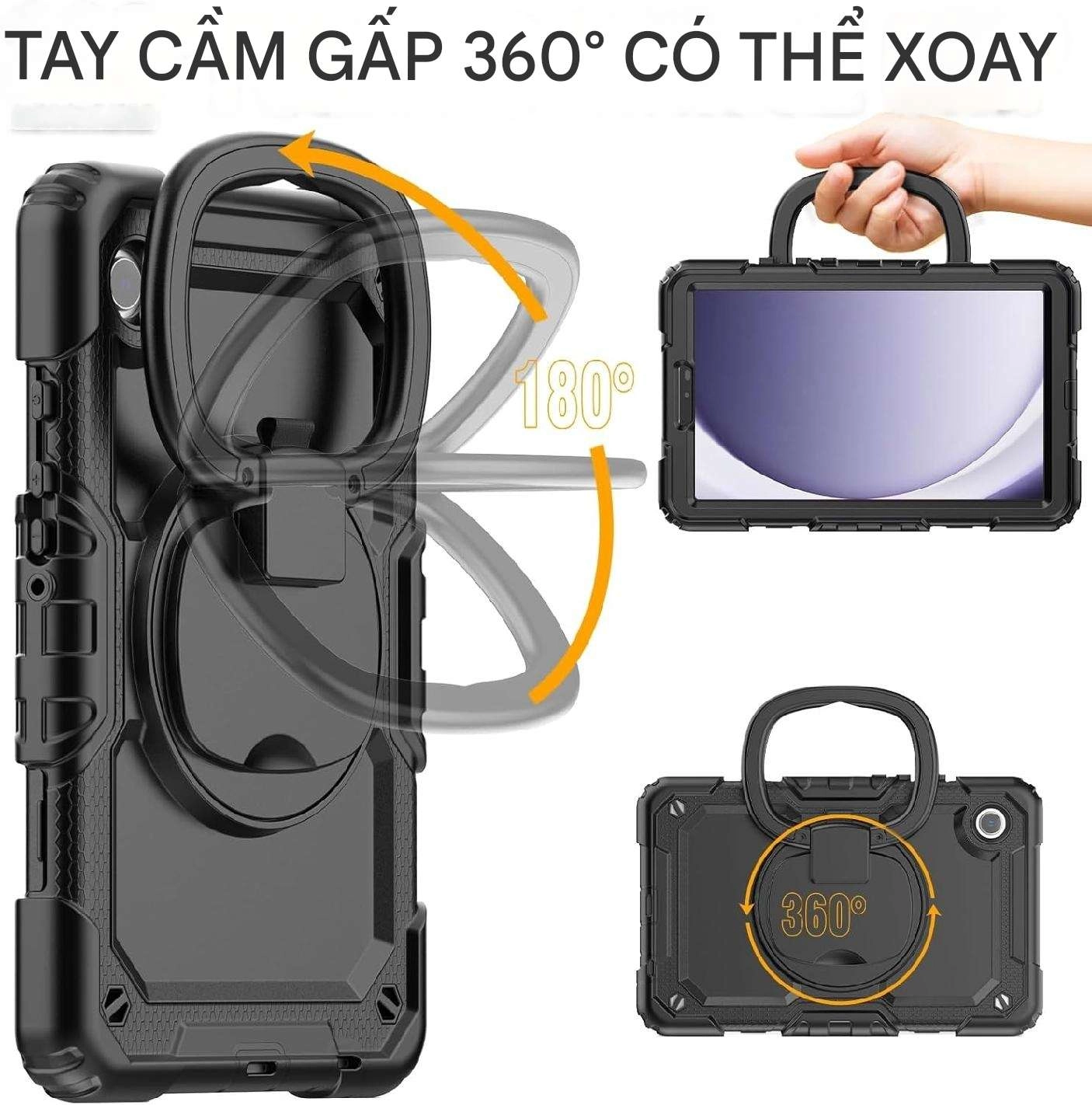 Ốp lưng chống sốc Samsung Tab A9 8.7inch (SM-X110/SM-X115) (3 lớp bảo vệ siêu bền, tay cầm xoay 360 độ